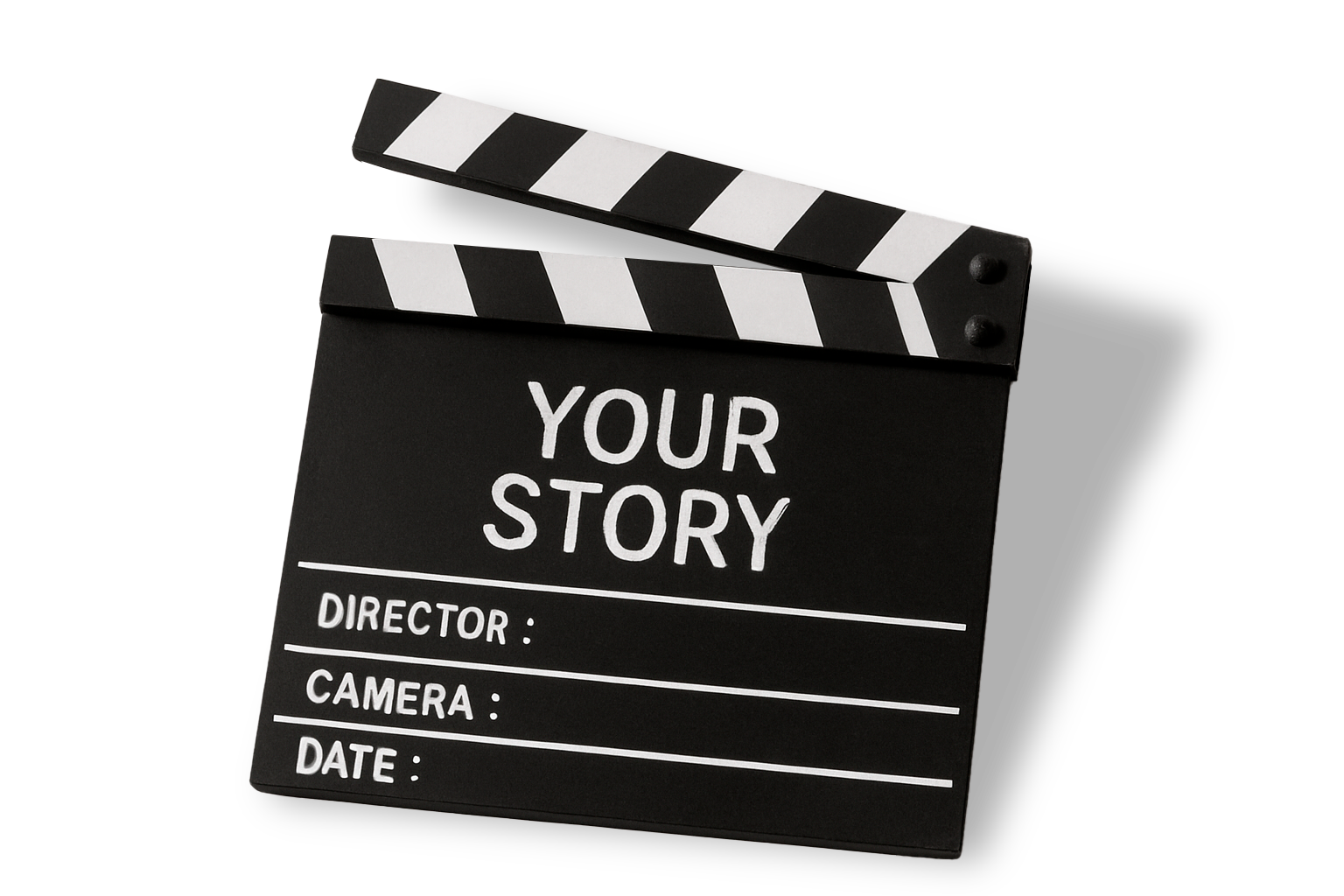 Black clapperboard featuring the words Your Story